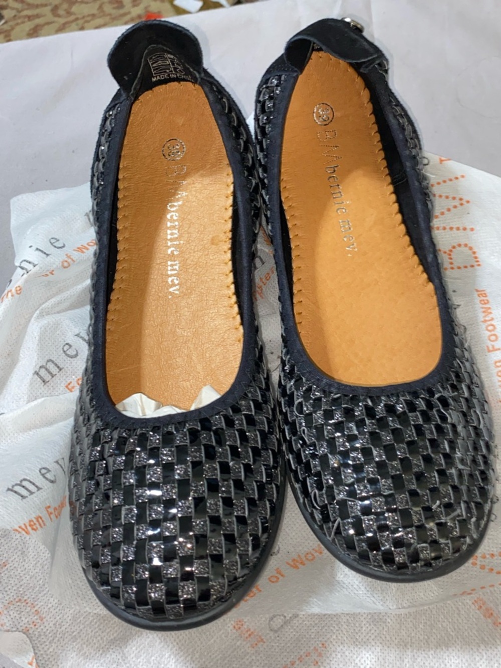NEW bernie mev. WO 8(EU39) CATWALK Black SPARKLY Woven Patent Ballet Flats - Picture 11 of 11